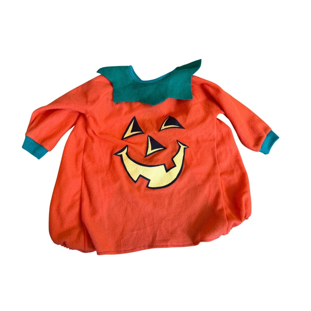 Vintage Terry Pumpkin Halloween Costume Baby Toddler Orange Green Snap Front L
